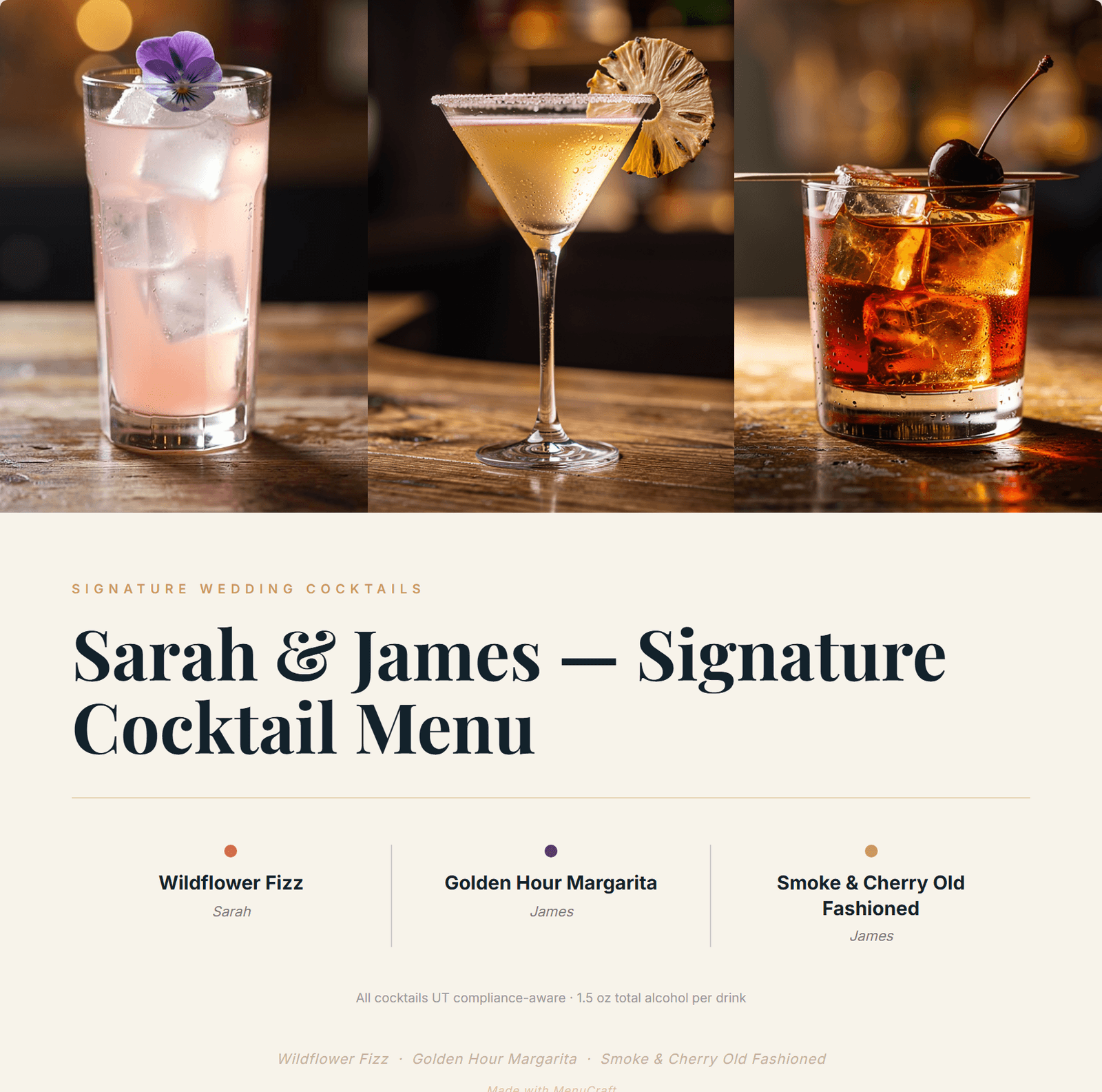 MenuCraft exported client cocktail menu document